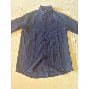 Unbranded Button Down Shirt Mens Small Navy Blue Good Long Sleeve Linen Blend